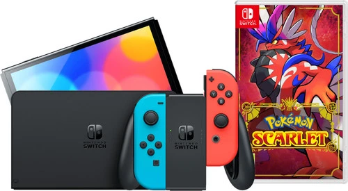 Nintendo Switch OLED Rood/Blauw + Pokémon Scarlet 3 Nintendo Switch OLED Rood/Blauw + Pokémon Scarlet