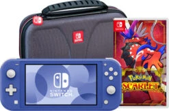 Nintendo Switch Lite Blauw + Pokémon Scarlet + Bigben Beschermtas