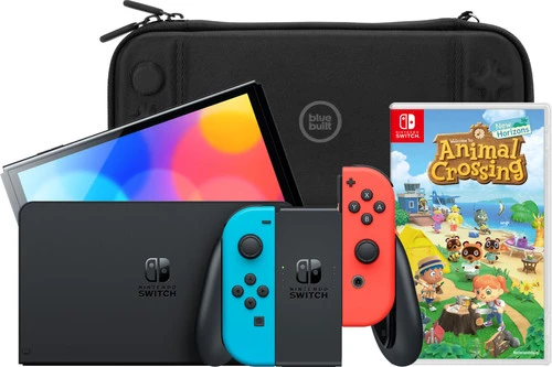 Nintendo Switch OLED Blauw/Rood + Animal Crossing New Horizons + BlueBuilt Beschermhoes 3 Nintendo Switch OLED Blauw/Rood + Animal Crossing New Horizons + BlueBuilt Beschermhoes