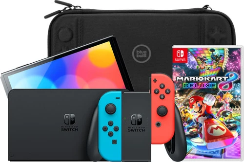 Nintendo Switch OLED Blauw/Rood + Mario Kart 8 Deluxe + BlueBuilt Beschermhoes 3 Nintendo Switch OLED Blauw/Rood + Mario Kart 8 Deluxe + BlueBuilt Beschermhoes