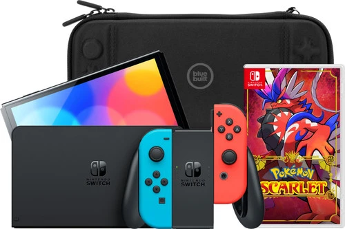 Nintendo Switch OLED Blauw/Rood + Pokémon Scarlet + BlueBuilt Beschermhoes 3 Nintendo Switch OLED Blauw/Rood + Pokémon Scarlet + BlueBuilt Beschermhoes