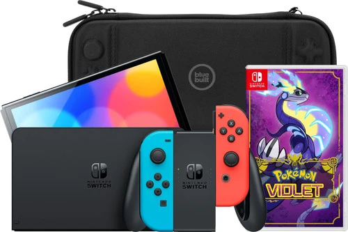 Nintendo Switch OLED Blauw/Rood + Pokémon Violet + BlueBuilt Beschermhoes 3 Nintendo Switch OLED Blauw/Rood + Pokémon Violet + BlueBuilt Beschermhoes