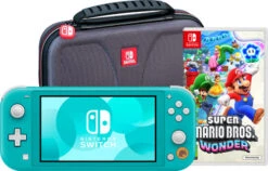Nintendo Switch Lite Turquoise + Super Mario Bros. Wonder + Beschermhoes