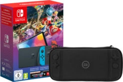 Nintendo Switch OLED Rood/Blauw + Mario Kart 8 + 3 Maanden Nintendo Online + Beschermhoes